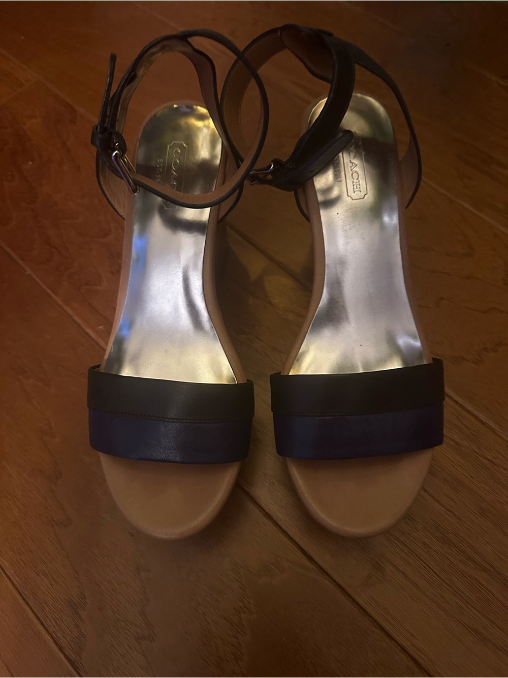 Coach Two-Tone Ankle Strap Sandals in Black and Navy Size 7